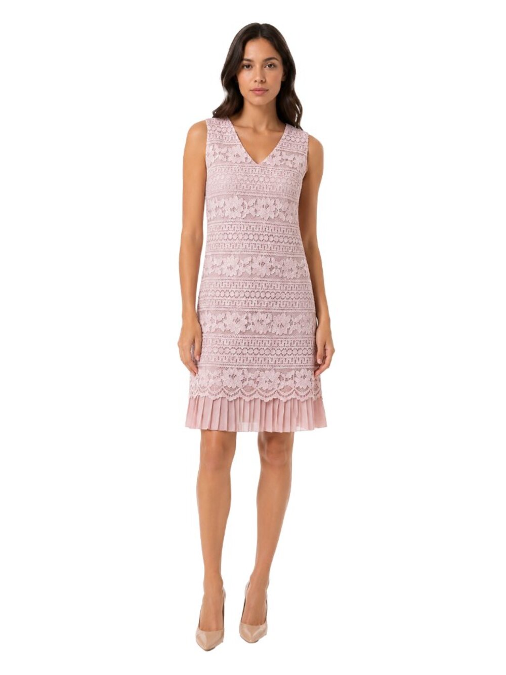 CeCe Blush Lace Dress Pleated Hem Romantic Wedding Guest Size 2 Chic